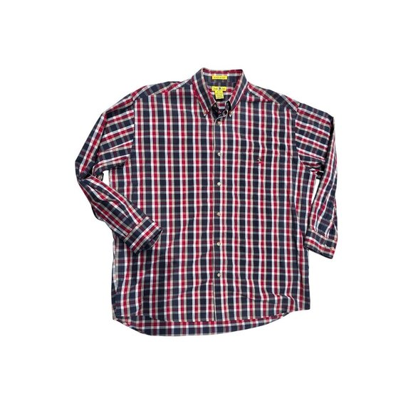 Duck Head Mens Long Sleeve Red Navy Plaid Button-Down Shirt L Wrinkle Resistant - Picture 1 of 6